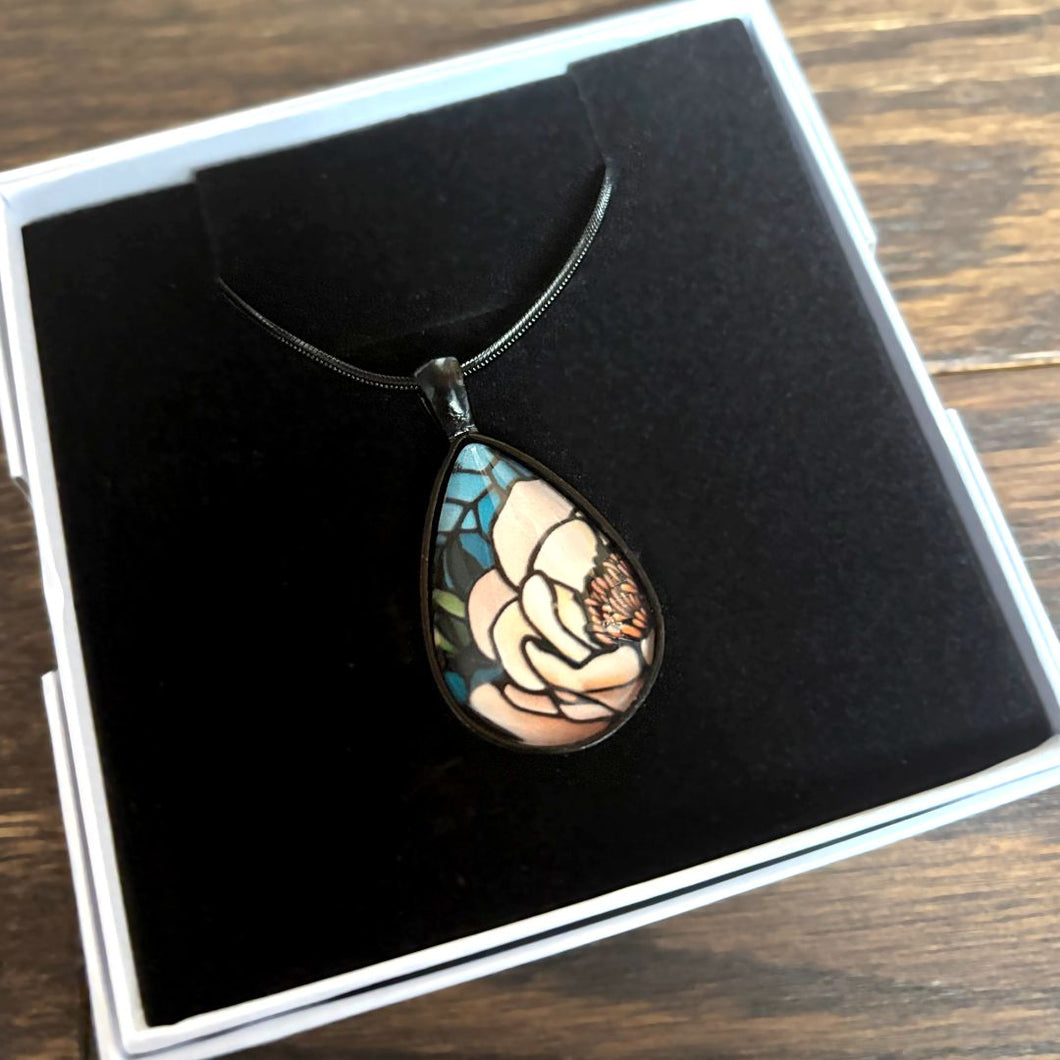 Kathy Lycka - Necklace Peony Beige Black Teardrop