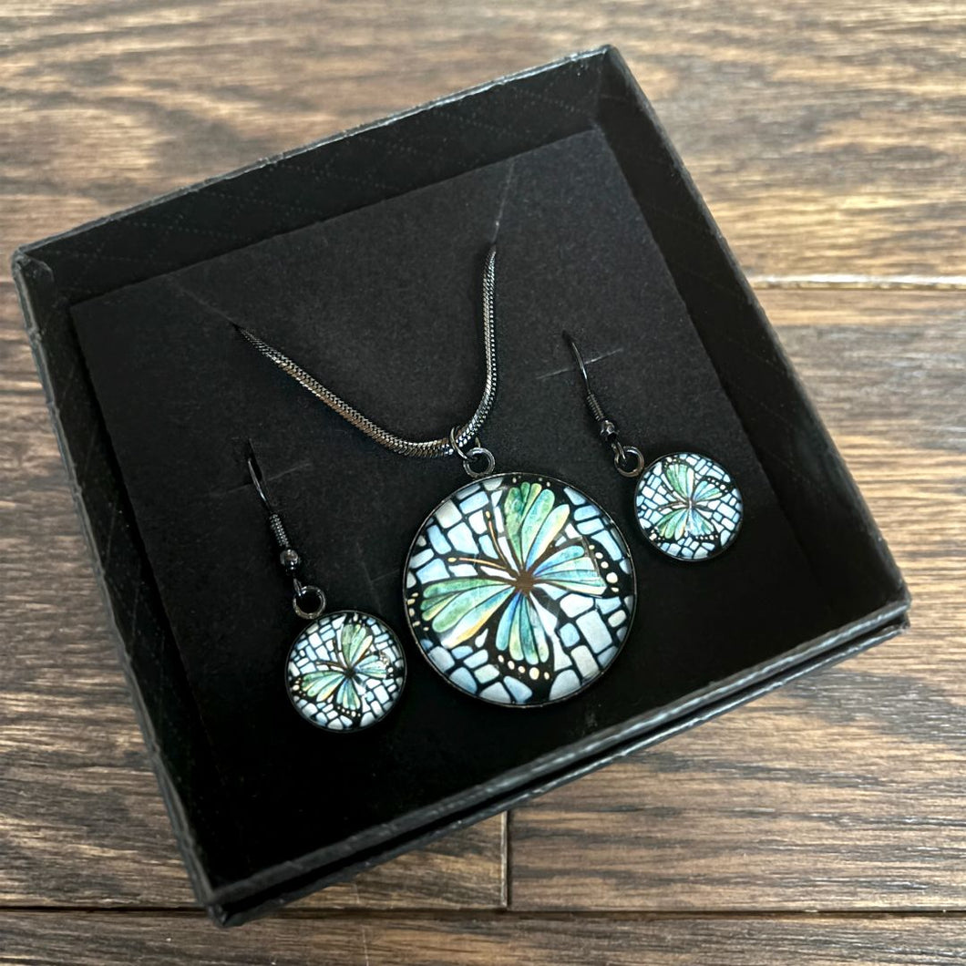 Kathy Lycka - Earrings / Necklace Butterfly Black