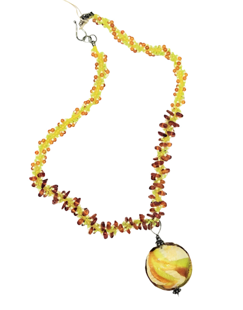 Jolanta - #13 Glass/Amber Necklace 1023