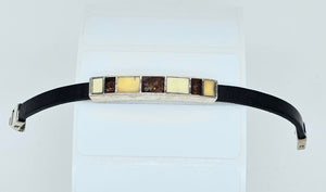 Neshka Krusche - 5 Silver Amber and Leather Bracelet