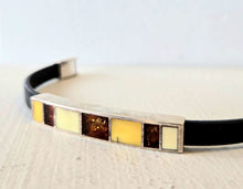 Load image into Gallery viewer, Neshka Krusche - 5 Silver Amber and Leather Bracelet
