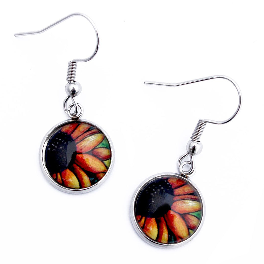 Kathy Lycka - Earrings Circle Orange Sunflower
