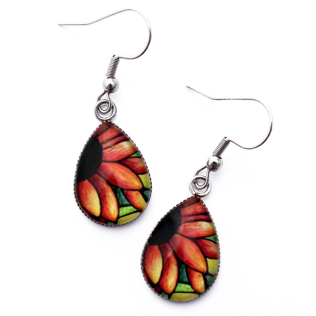 Kathy Lycka - Earrings Teardrop Orange Sunflower