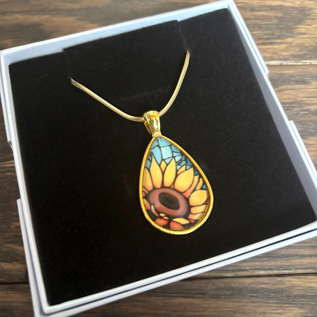 Kathy Lycka - Necklace Sunflower Cluster Gold Teardrop