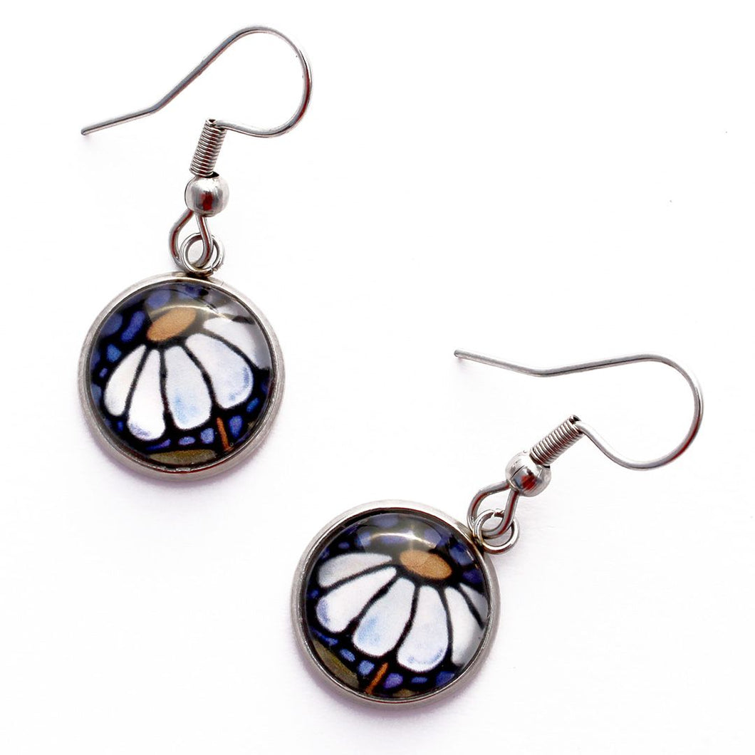 Kathy Lycka - Earrings Circle White Daisy